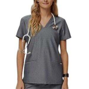 FIGS Women's 3 Pocket Graphite Gray V-Neck Stretch Scrub Top Size Small